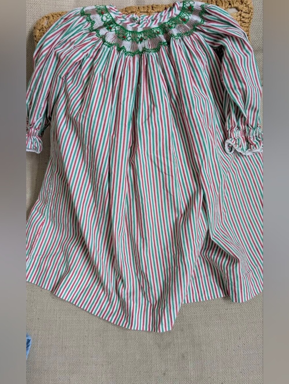 Girls' Boutique Striped Smocked Dress - Red & Green Size 3/4